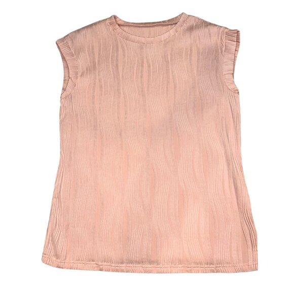 Pink Wavy Cap Sleeve Women's Blouse Medium - Picture 1 of 7